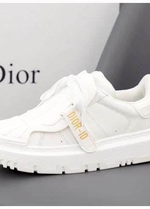 Женские кроссовки Dior ID Sneakers White, белые кожаные кеды д...