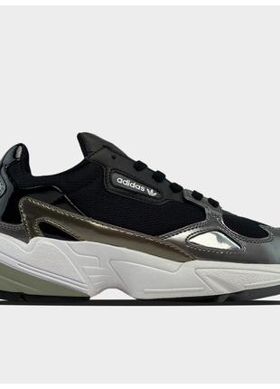 Женские кроссовки Adidas Falcon Black Lacquered, черные кожаны...