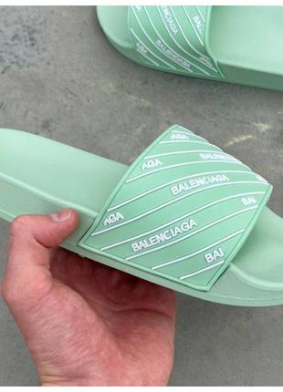 Женские шлепанцы Balenciaga Slides Small Logo ‘Mint Green’, зе...