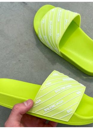 Женские шлепанцы Balenciaga Slides Small Logo ‘Neon Green’, зе...