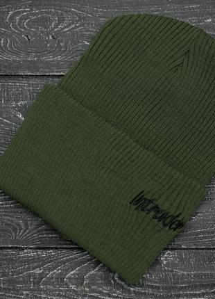 Мужская | Женская шапка хаки, зимняя small logo зеленая