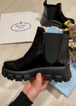 Prada Patent Leather Beatle Boots Black