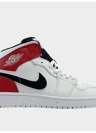 Мужские кроссовки Nike Air Jordan 1 White Red Retro High, кожа...