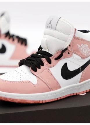 Женские кроссовки Nike Air Jordan 1 Retro High Pink White, роз...