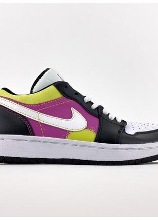 Женские кроссовки Nike Air Jordan 1 Low Black Violet Yellow, к...