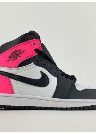 Женские кроссовки Nike Air Jordan 1 Retro Black Pink High, кож...