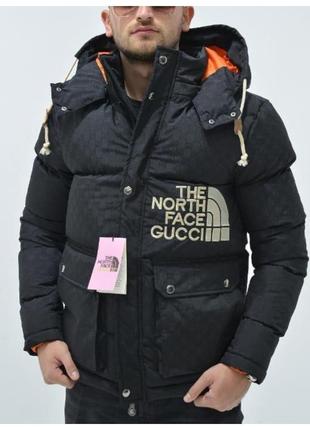 Чоловіча зимова куртка Gucci x The North Face утеплена чорна к...