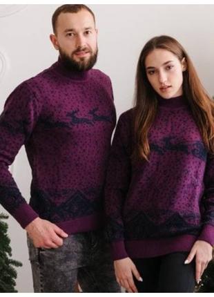 Зимний новогодний шерстяной свитер с оленями теплый (унисекс)