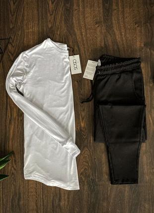 Мужской комплект белый лонгслив ASOS + черные брюки