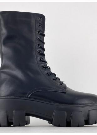 Женские ботинки Prada Pouch Combat Boots Black High, черные ко...