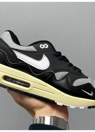 Мужские кроссовки Nike Air Max 1 Patta Black Grey, черные кожа...