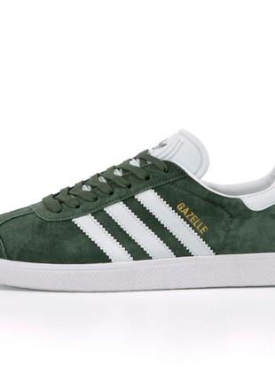 Мужские кроссовки Adidas Gazelle Green, зеленые замшевые кросс...