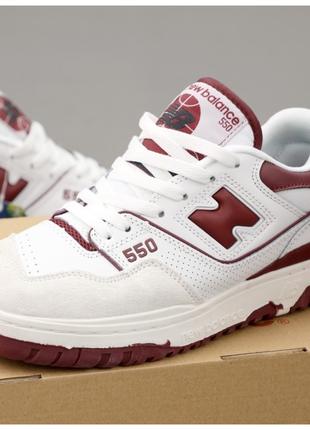 Женские кроссовки New Balance 550 Burgundy White Red, бело-бор...