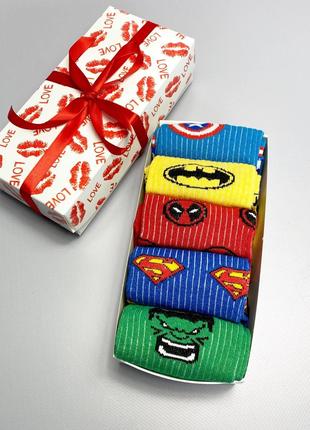 Мужской подарочный набор носков Marvel, комплект высоких носоч...