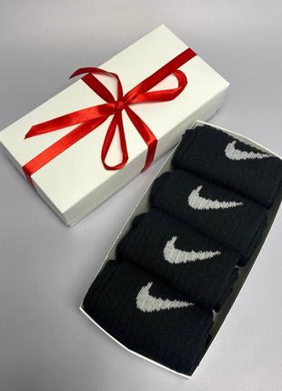 Чоловічі високі шкарпетки Nike чорні в коробці 4 пари подарунк...