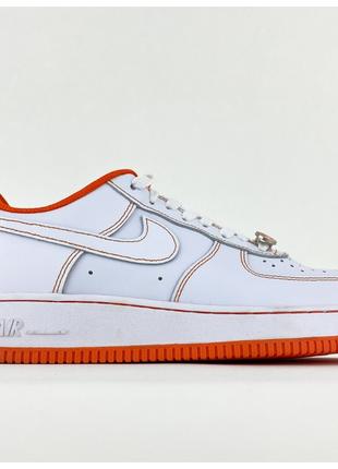 Мужские кроссовки Nike Air Force 1 Low White Orange, белые кож...