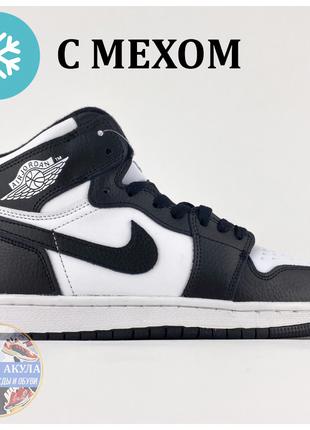 Мужские / женские зимние кроссовки Nike Air Jordan 1 Black Whi...