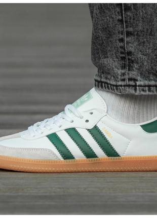 Мужские кроссовки Adidas Samba OG White Green, белые кожаные к...