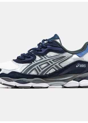 Мужские кроссовки Asics Gel NYC White Blue, бело-синие замшевы...