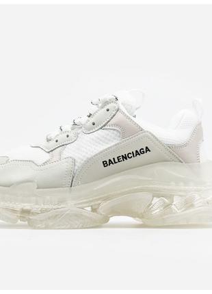Жіночі кросівки Balenciaga Triple S Clear Sole White, білі шкі...