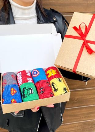 Подарочный набор носков для мальчика с супергероями Marvel 8 п...
