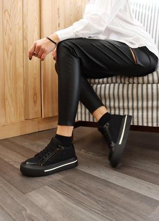 Prada Macro Re-Nylon Brushed Leather Sneakers Black
