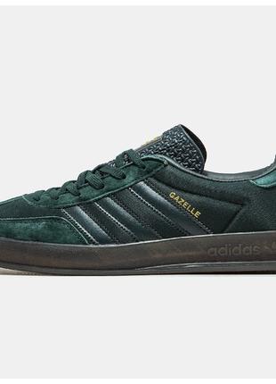 Мужские кроссовки Adidas Gazelle Indoor Green, зелёные замшевы...