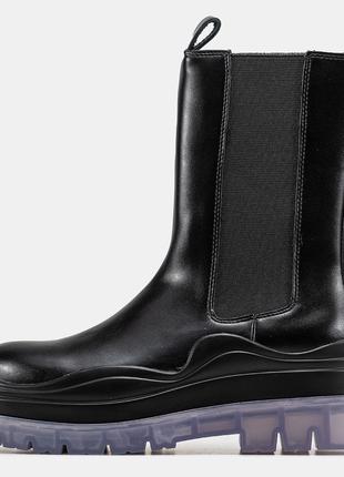 Женские ботинки Bottega Veneta Boots High, черные кожаные высо...