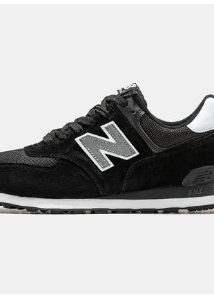 Мужские кроссовки New Balance 574 Black White, черные замшевые...