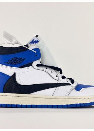 Мужские кроссовки Nike Air Jordan 1 White Blue Retro High, кож...