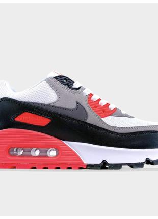 Мужские кроссовки Nike Air Max 90 White Black Grey Red, кроссо...