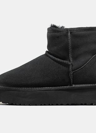 Женские зимние UGG Classic Mini Platform Black, черные замшевы...