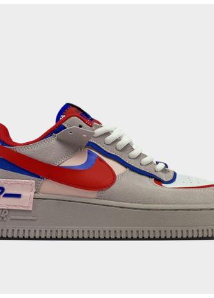 Жіночі кросівки Nike Air Force 1 Shadow Low Grey Red Blue, шкі...