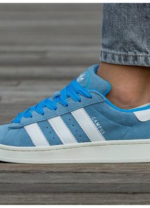 Женские кроссовки Adidas Campus 00s Blue White, синие замшевые...