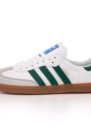 Чоловічі кросівки Adidas Samba OG White Green Brown, білі шкір...