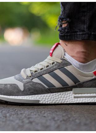 Мужские кроссовки Adidas ZX 500 RM Grey Four Scarlet, серые за...