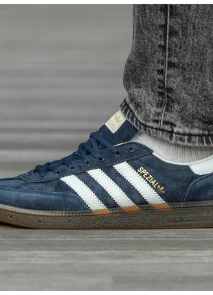 Мужские кроссовки Adidas Spezial Blue White Brown, синие замше...