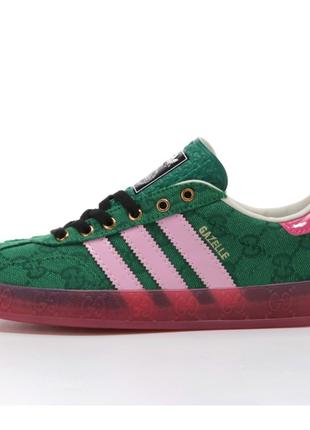 Жіночі кросівки Adidas Gazelle x Gucci Green Pink, зелені крос...