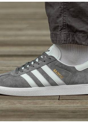 Мужские / женские кроссовки Adidas Gazelle Grey White, унисекс...