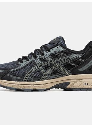 Мужские кроссовки Asics Gel Venture 6 Black Khaki, черные кожа...