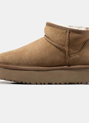 Женские зимние UGG Classic Ultra Mini Platform Chestnut, корич...