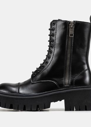 Женские ботинки Balenciaga Boots Tractor Black, черные кожаные...