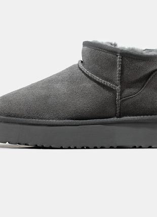 Женские зимние UGG Classic Ultra Mini Platform Grey, серые зам...