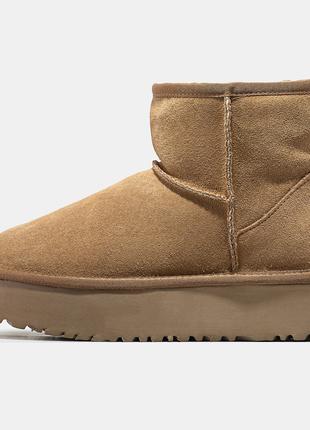 Женские зимние UGG Classic Mini Platform Brown, коричневые зам...