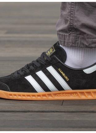 Мужские кроссовки Adidas Hamburg Black White S76696, черные за...