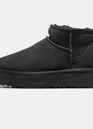 Женские зимние UGG Classic Ultra Mini Platform Black, черные з...