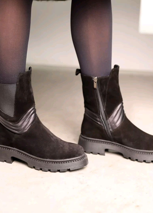 Черные замшевые зимние женские ботинки с мехом,замша,зима,мех