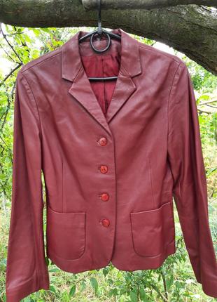Кожаный жакет пиджак винного бордового цвета винтажный