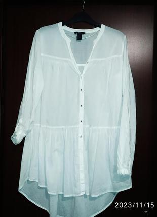 Белоснежная рубашка блузка туника h&amp;m 100% хлопок хлопок