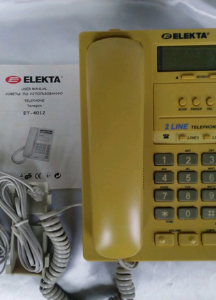 Телефон проводный Elekta ET-4012,АОН,2 линии,ЖКИ дисплей,новый